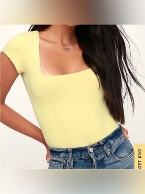 Free People Square Eyes Light Yellow Bodysuit